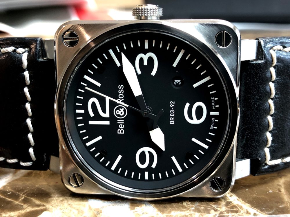 Bell & Ross Aviation 42mm BR03-92 Leather Rubber NAT0 Box Papers Warranty Card MINT