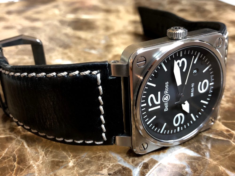 Bell & Ross Aviation 42mm BR03-92 Leather Rubber NAT0 Box Papers Warranty Card MINT