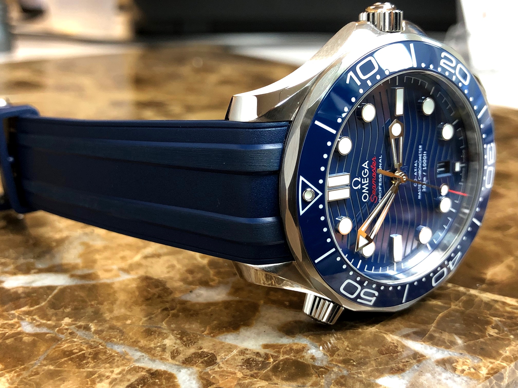 Omega Seamaster Diver 300m Omega Co Axial Master 42 Mm Blue Wave Rubber Strap Box Papers 210 32 42 20 03 001 Sansom Watches Rolex Breitling Omega And More