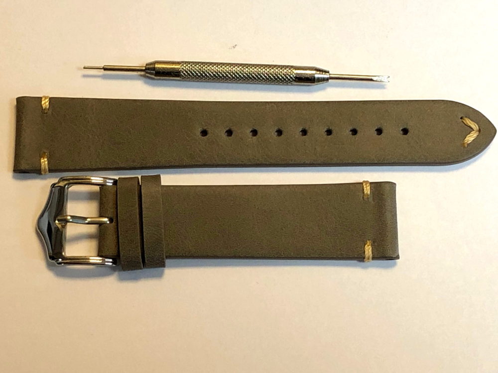 Grey Leather Strap 20mm with Contrasting Tip Stitch by Liberty Straps