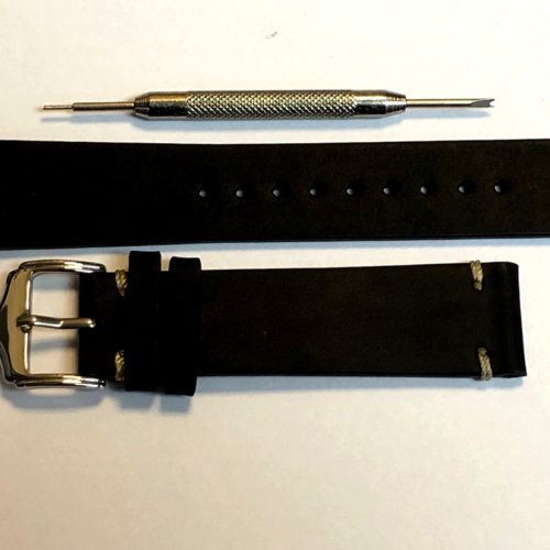 Black Leather Strap 20mm with Contrasting Tip Stitch by Liberty Straps