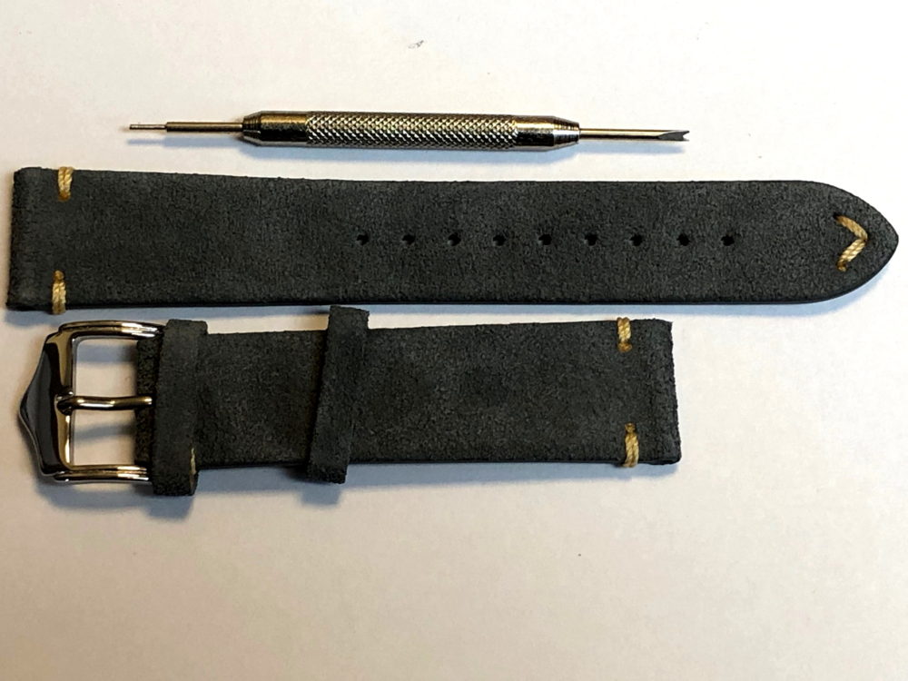 Grey / Blue Suede Leather Strap 20mm with Contrasting Tip Stitch by ...