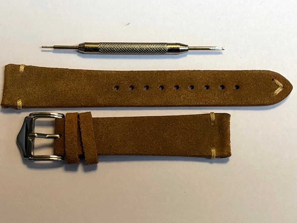 Tan Suede Leather Strap 19mm with Contrasting Tip Stitch by Liberty Straps