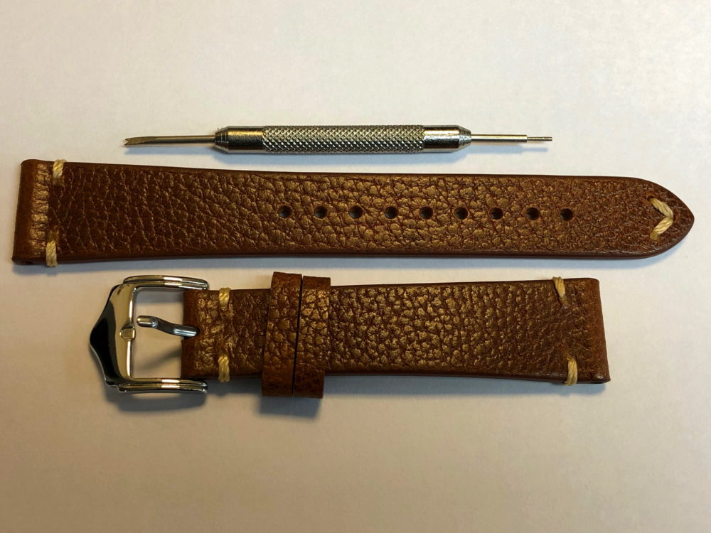 Brown Grain Leather Strap 19mm with Contrasting Tip Stitch by Liberty Straps