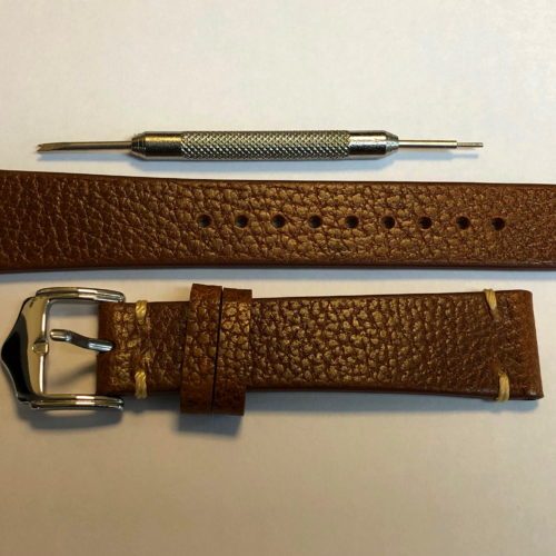 Brown Grain Leather Strap 19mm with Contrasting Tip Stitch by Liberty Straps