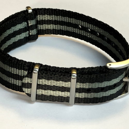 Fabric strap - NATO Watch Strap Black / Silver James Bond style made of Nylon - Superior Quality