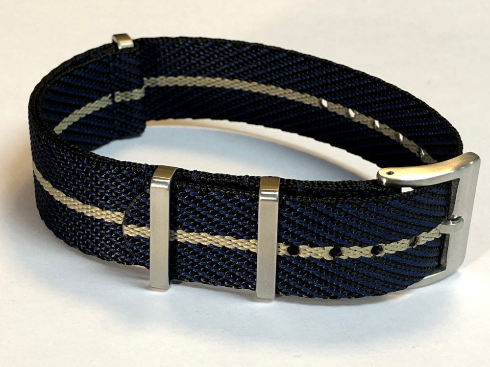 Fabric strap - NATO Watch Strap Black / Blue / Pewter Single Stripe made of Nylon - Superior Quality