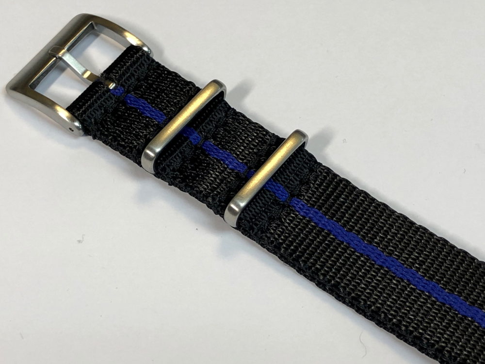 Fabric strap – NATO Watch Strap Black / Blue Single Stripe made of ...
