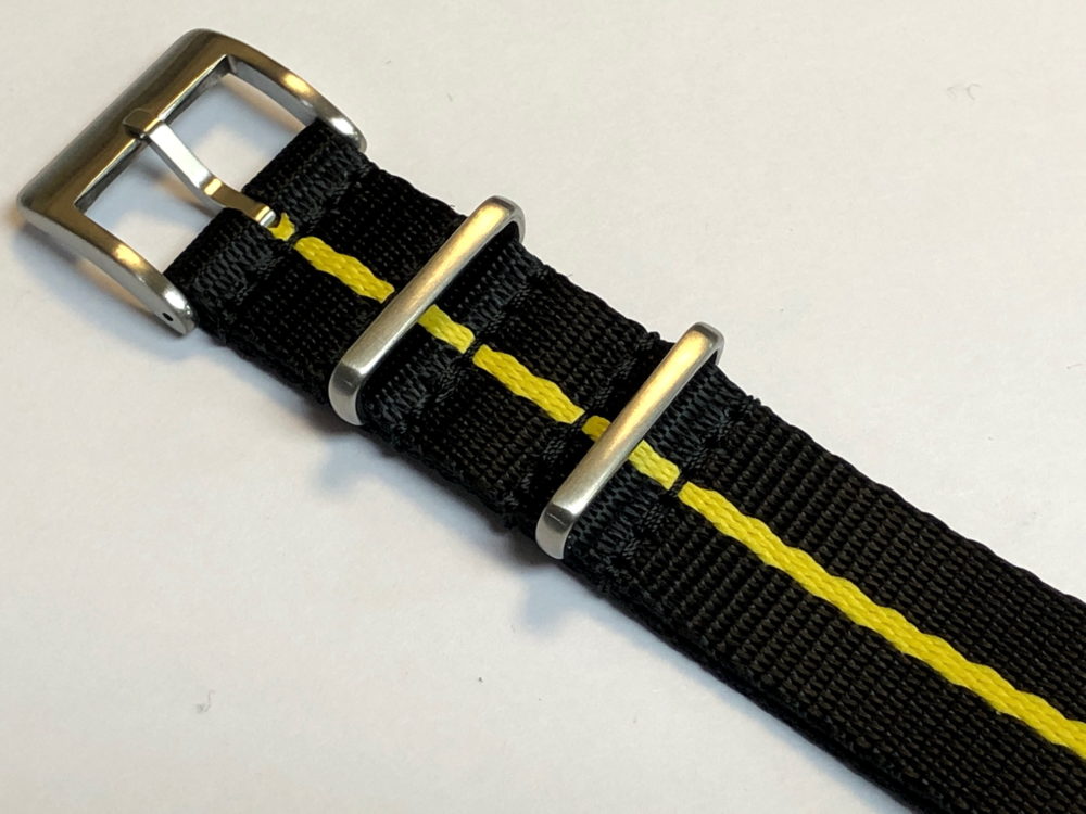 Fabric strap - NATO Watch Strap Black / Yellow Single Stripe made of Nylon - Superior Quality