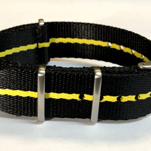 Fabric strap - NATO Watch Strap Black / Yellow Single Stripe made of Nylon - Superior Quality