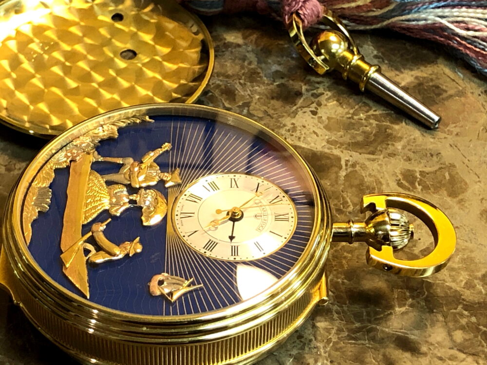 Charles Reuge Pocket Watch Musical & Motion Alarm Yellow Gold Filled Boat Scene