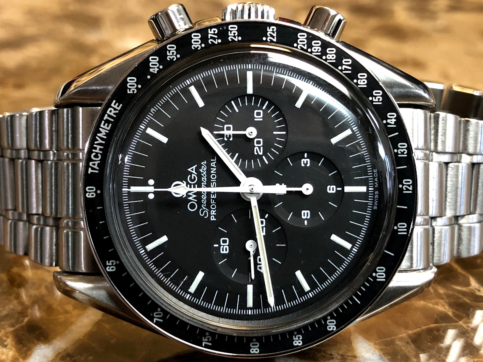 Omega Speedmaster First Man On The Moon 42mm Hetsalite on Bracelet 3592.50.00 Apollo XI with Box Booklet Patch