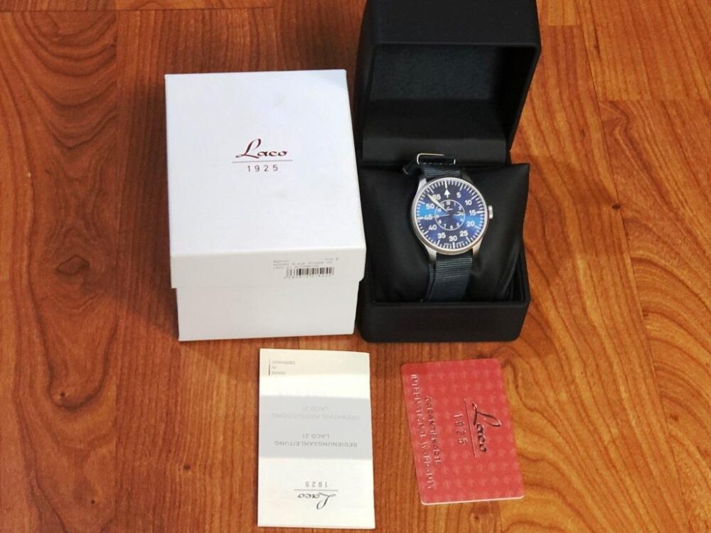 Laco Aachen Blaue Stunde 42mm Automatic Pilot Watch Box Papers Card 862101
