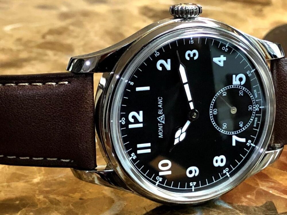 Montblanc 1858 Automatic 44mm Black Dial Manual Wind Exibition Back with Box and Papers 112638