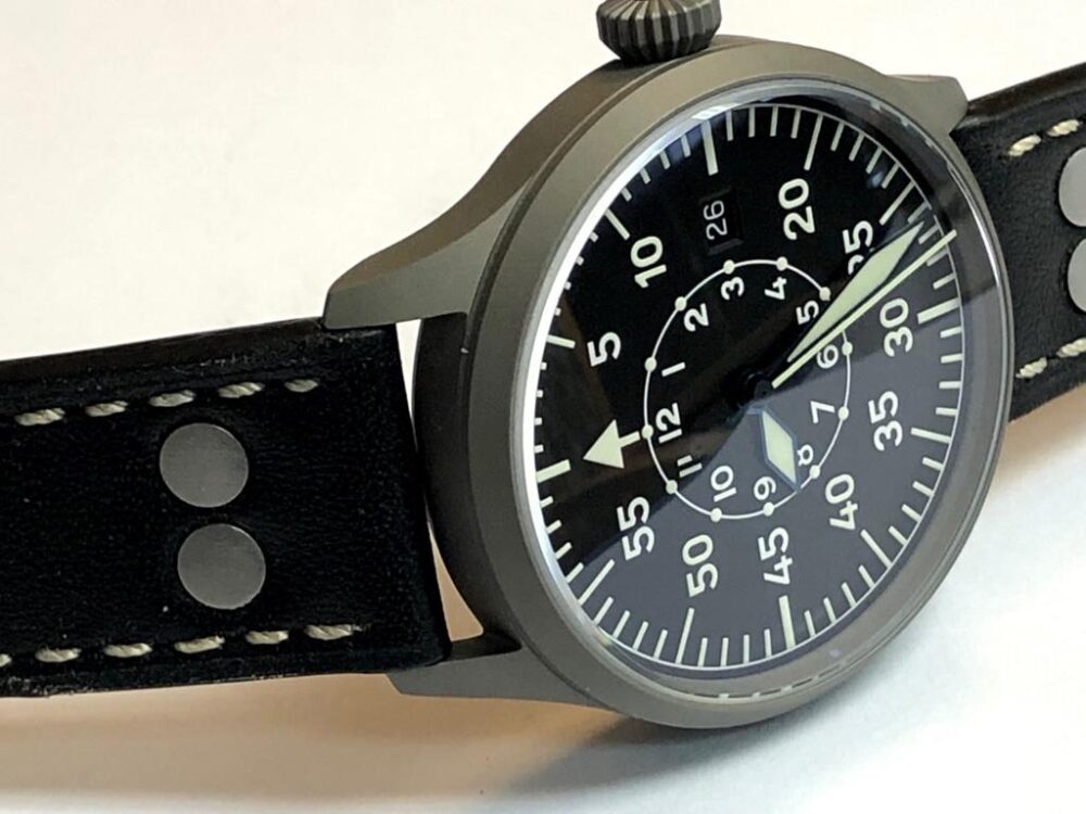Laco Karlsruhe PRO 40mm Pilot Watch Dark Case Automatic Box Papers 862142