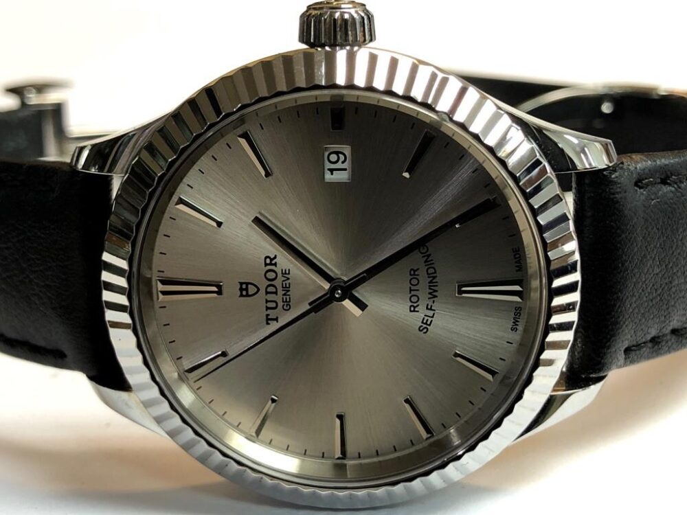 Tudor 38mm Automatic with Silver Dial and Black Leather Strap and Deployed Buckle 12510