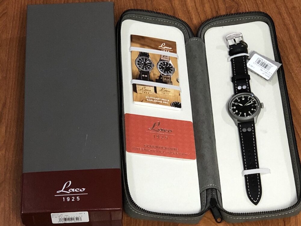 Laco Stuttgart PRO 40mm Dark Brushed Case Pilot Watch Automatic Box Papers 862141