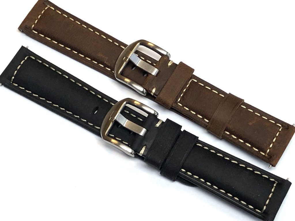 Genuine Leather Padded Watch Strap 19mm 20mm 22mm with Contrasting ...