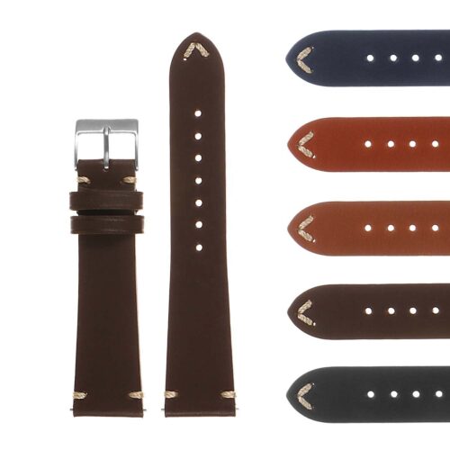 Genuine Leather Vintage Watch Strap 19mm 20mm 22mm with Contrasting Stitch perfect for Breitling Tudor Rolex and more High Quality