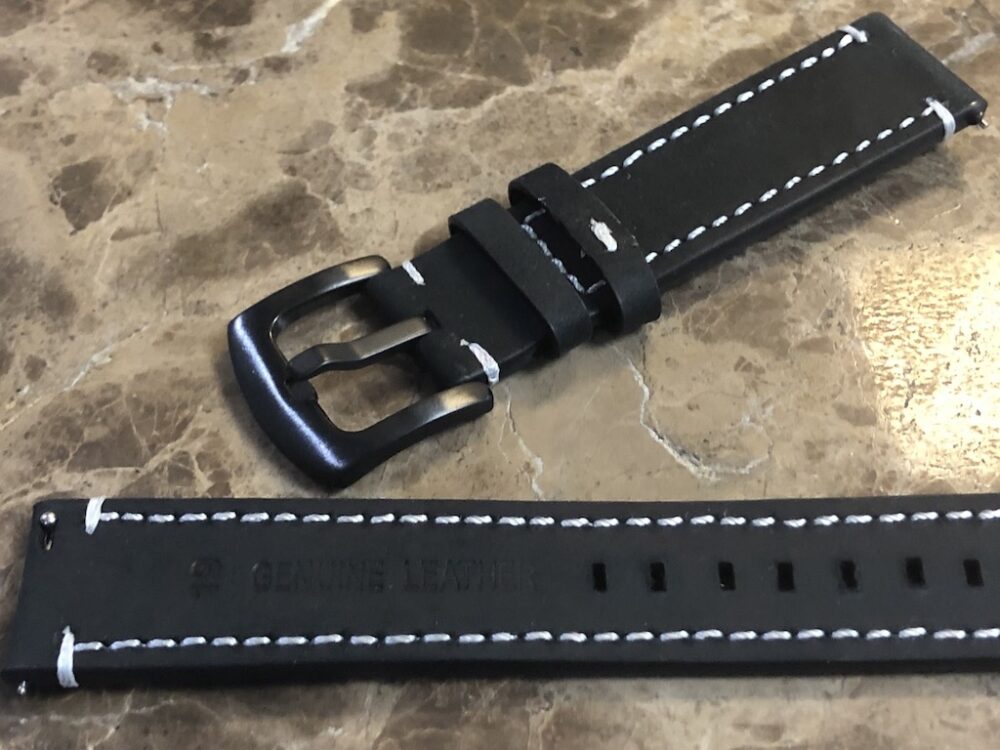 Genuine Leather Padded Watch Strap 19mm Black with Black PVD Buckle