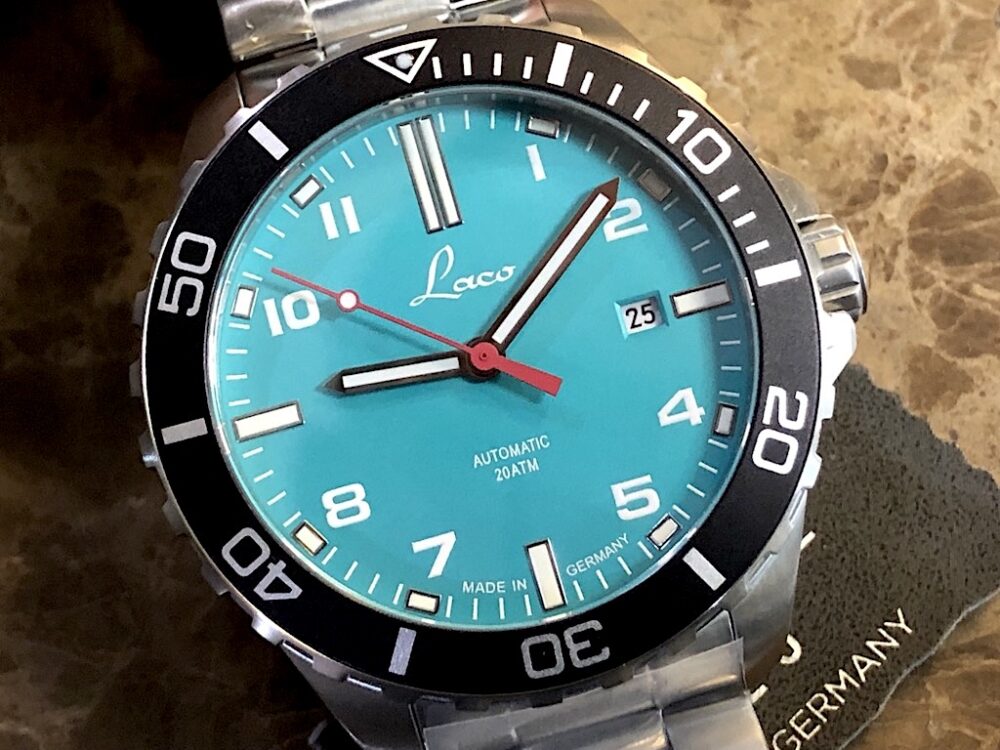 Laco Curaçao 42mm Automatic Diver's Limited Edition Turquoise Dial on Steel Bracelet Box Papers 862146