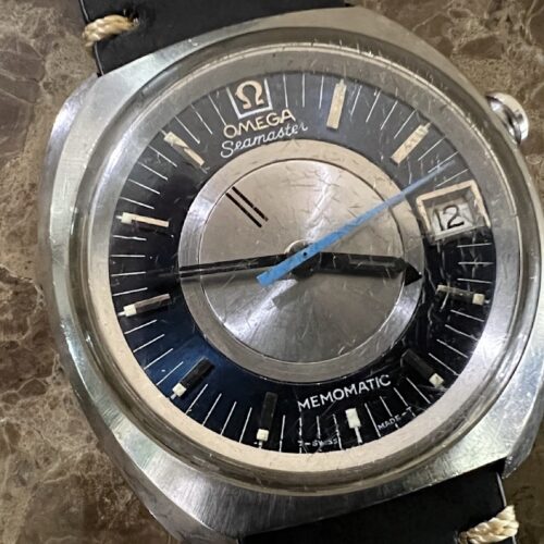 OMEGA Seamaster Memomatic Alarm Watch 166.072 cal. 980 Automatic with Blue and Silver Dial Vintage 1971