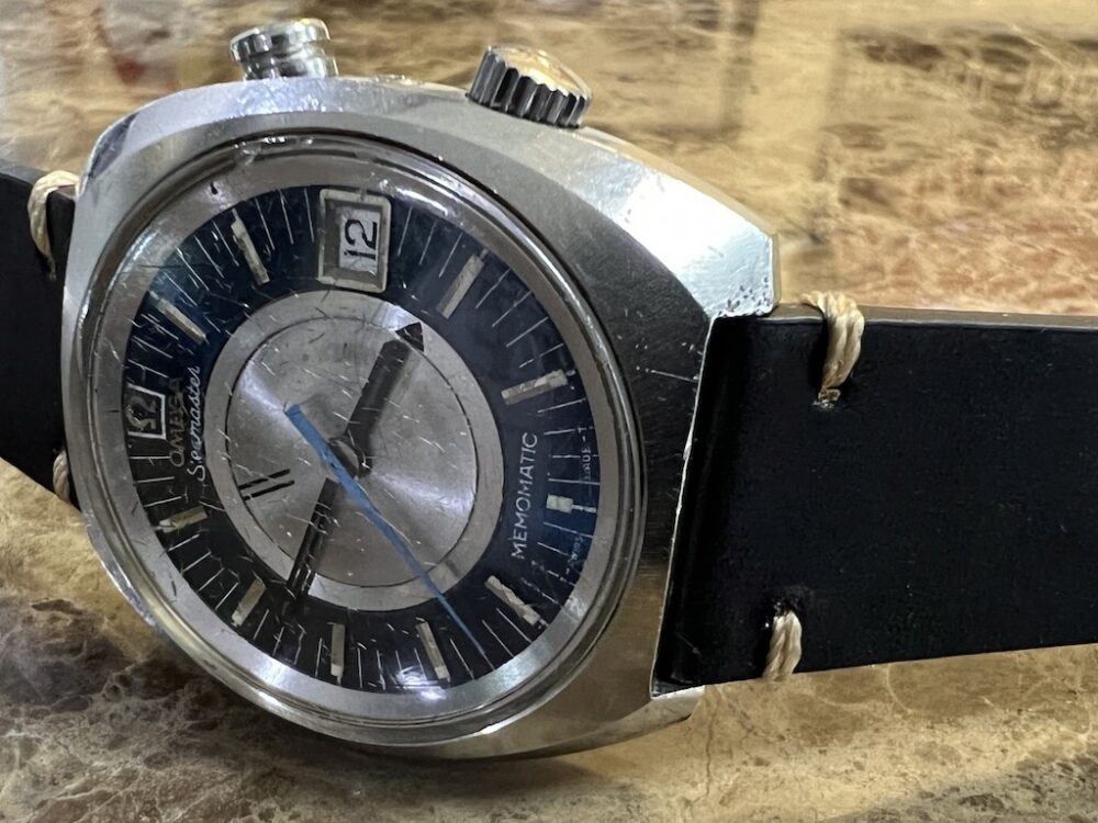 OMEGA Seamaster Memomatic Alarm Watch 166.072 cal. 980 Automatic with Blue and Silver Dial Vintage 1971