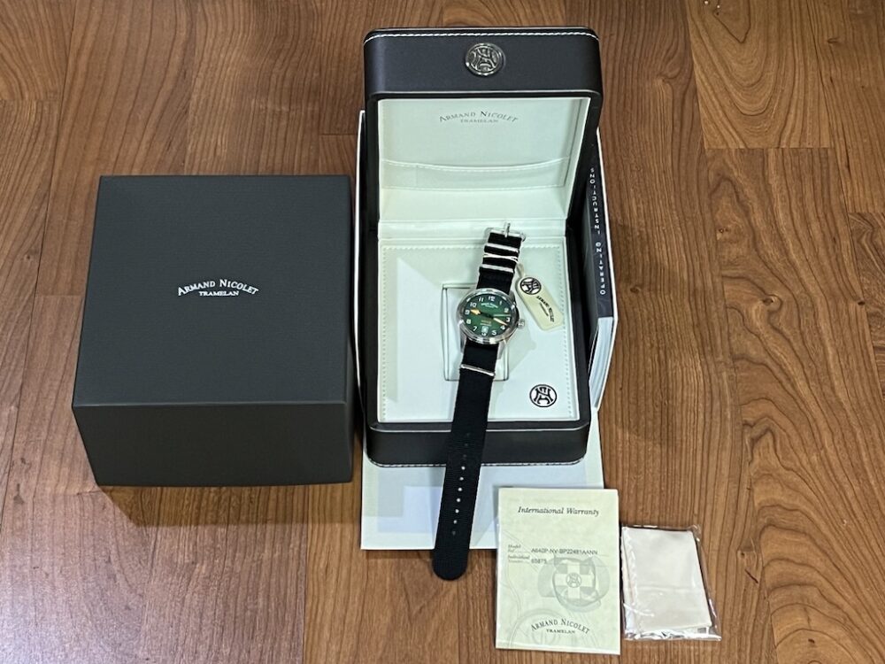 Armand Nicolet MM2 Green Dial / Orange Accents 43m Automatic SWISS MADE Box Papers