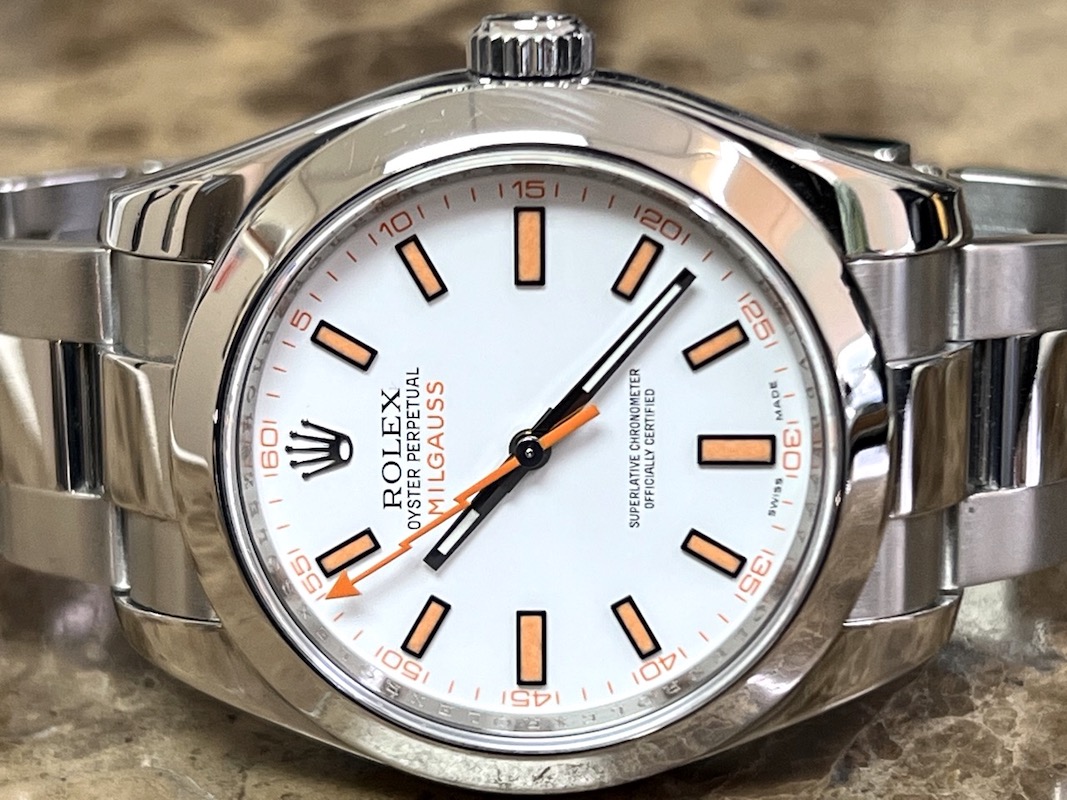 Rolex MilGauss 116400 with White Dial & Orange Accents 40mm Automatic ...