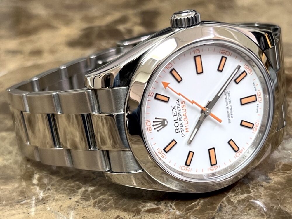 Rolex MilGauss 116400 with White Dial & Orange Accents 40mm Automatic with Box Papers Card