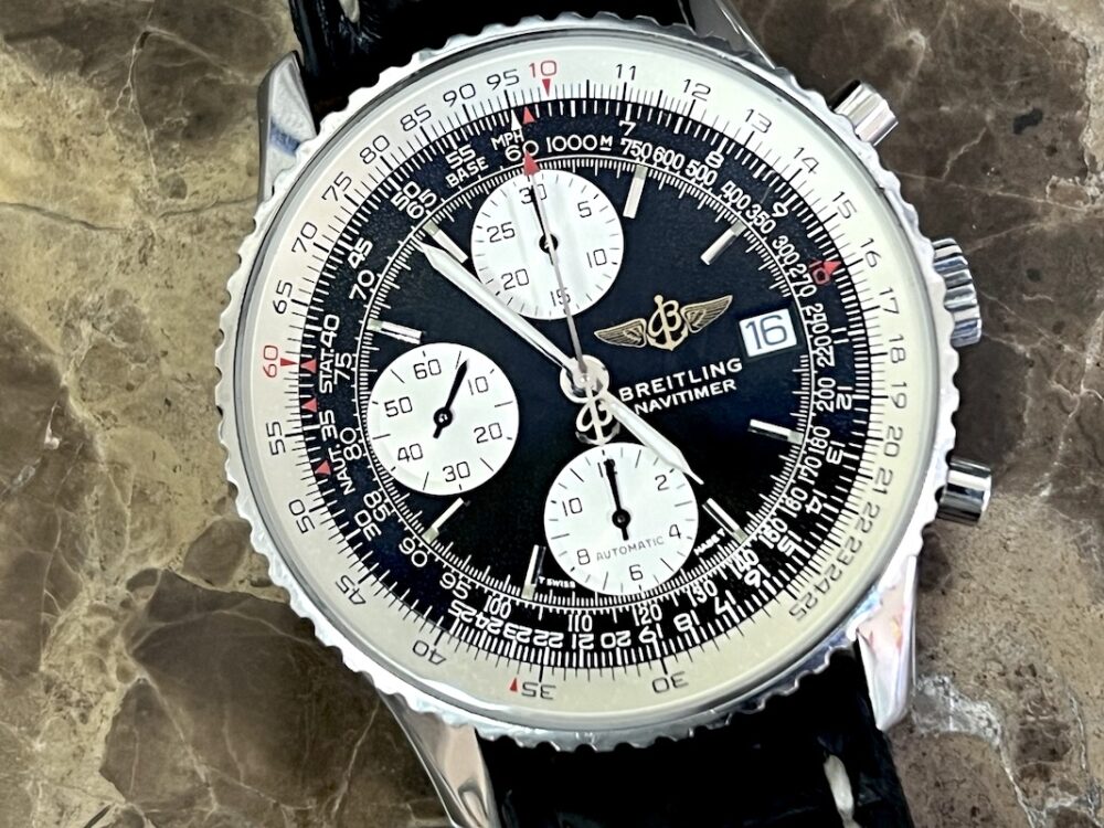 Breitling Old Navitimer II A13022 Black with silver sub dials 41.5mm with Box Papers JUST SERVICED