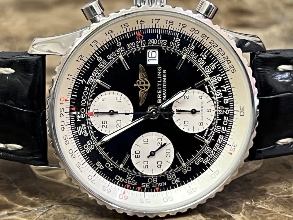 Breitling Old Navitimer II A13022 Black with silver sub dials 41.5mm with Box Papers JUST SERVICED