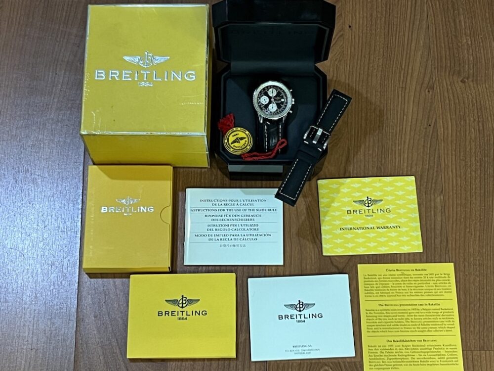 Breitling Old Navitimer II A13022 Black with silver sub dials 41.5mm with Box Papers JUST SERVICED