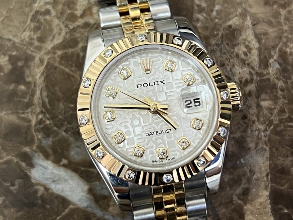 Rolex Lady Datejust 26 18k Gold / Steel Automatic Jubilee Bracelet Diamond Dial and Bezel 179173 with Box and Papers