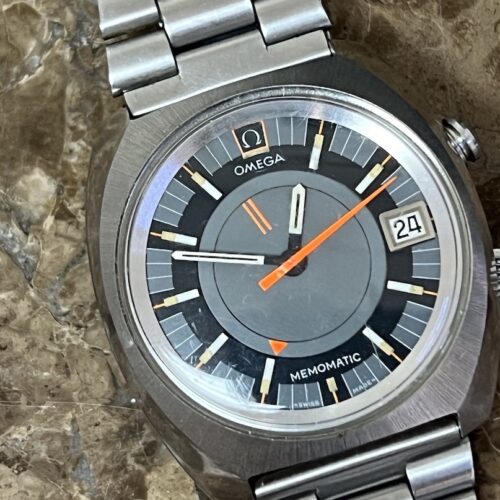 Omega Memomatic Alarm Watch 40mm Automatic Grey with Orange Accents Vintage Circa 1970's ref 166.072