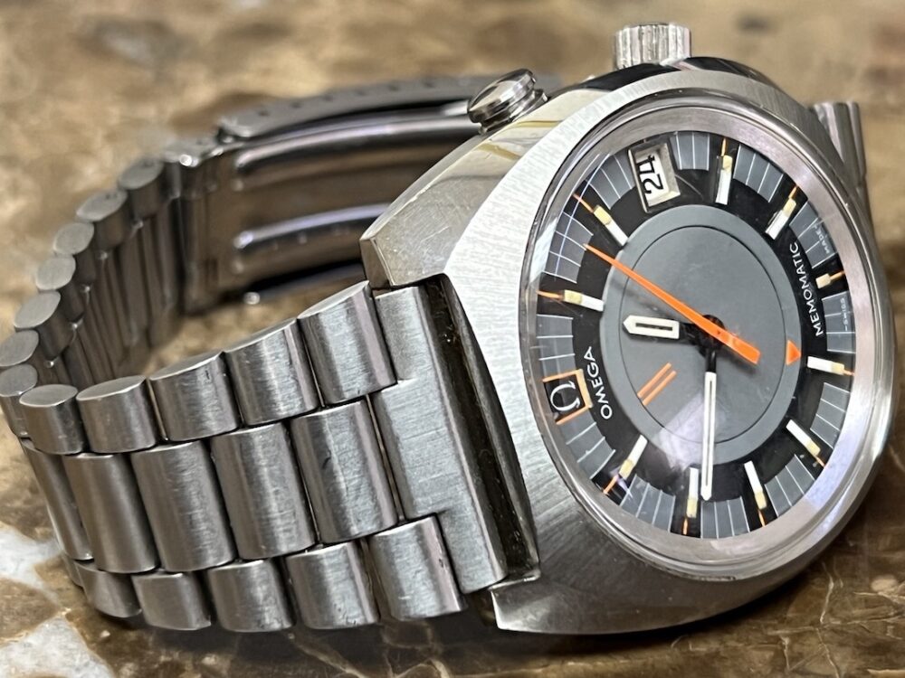 Omega Memomatic Alarm Watch 40mm Automatic Grey with Orange Accents Vintage Circa 1970's ref 166.072