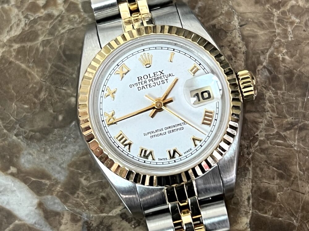 Rolex lady Datejust 26mm 18k Gold / Steel with Jubilee Bracelet Automatic Saphire Quickset Box Papers 69173