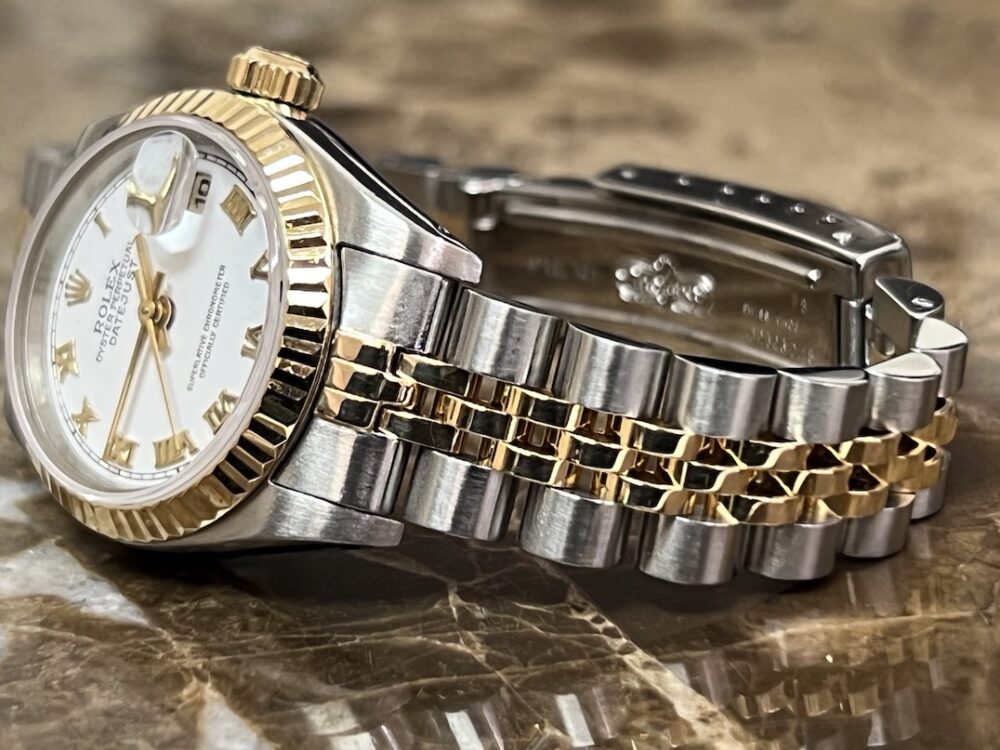 Rolex lady Datejust 26mm 18k Gold / Steel with Jubilee Bracelet Automatic Saphire Quickset Box Papers 69173