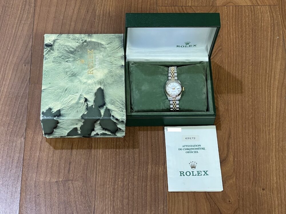 Rolex lady Datejust 26mm 18k Gold / Steel with Jubilee Bracelet Automatic Saphire Quickset Box Papers 69173