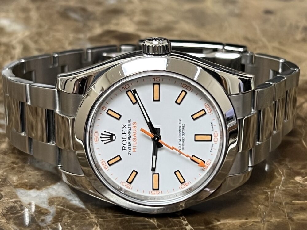 Rolex MilGauss 116400 with White Dial & Orange Accents 40mm Automatic with Box Papers Card