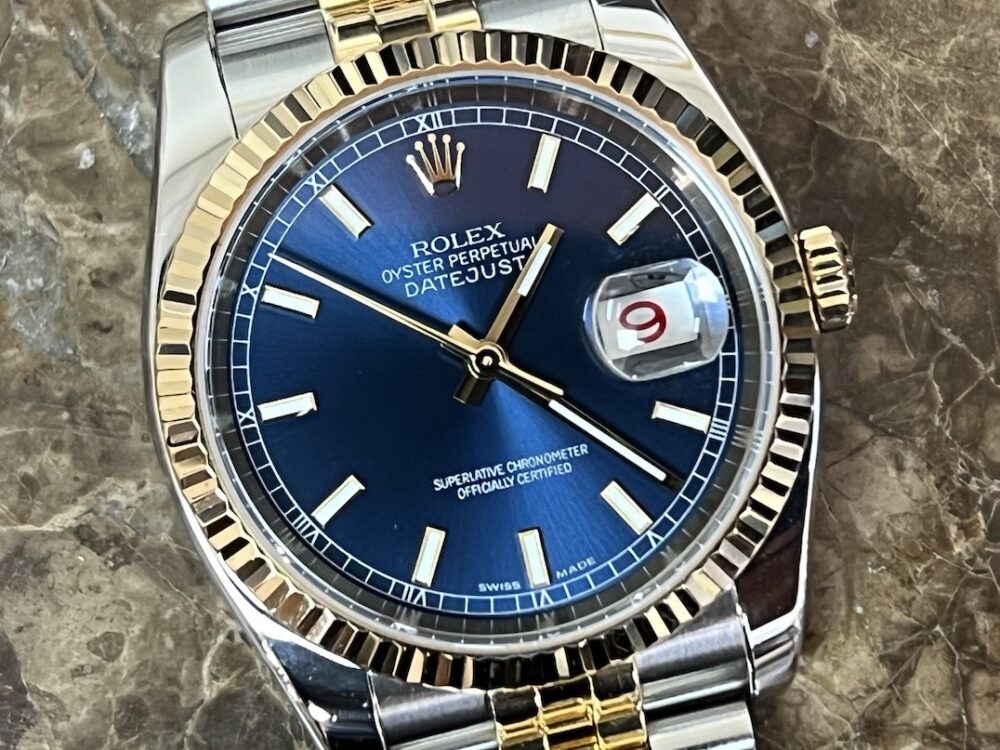 Rolex Datejust 36mm 18k Yellow Gold / Steel with Super Jubilee Bracelet Blue Dial 116233 with Rolex Box & Papers