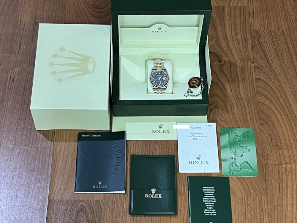 Rolex Datejust 36mm 18k Yellow Gold / Steel with Super Jubilee Bracelet Blue Dial 116233 with Rolex Box & Papers