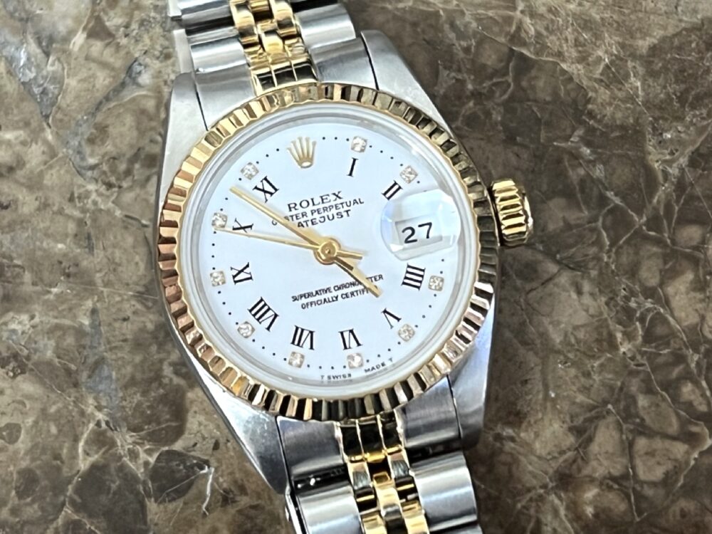 Rolex lady Datejust 26mm 18k Gold / Steel with Jubilee Bracelet Diamond Dial Saphire Quickset Box Papers 69173