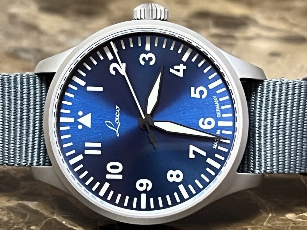 Laco Augsburg 39mm Pilot Watch Automatic Blue Dial and Grey NATO strap Box Papers 862102 Type A Dial