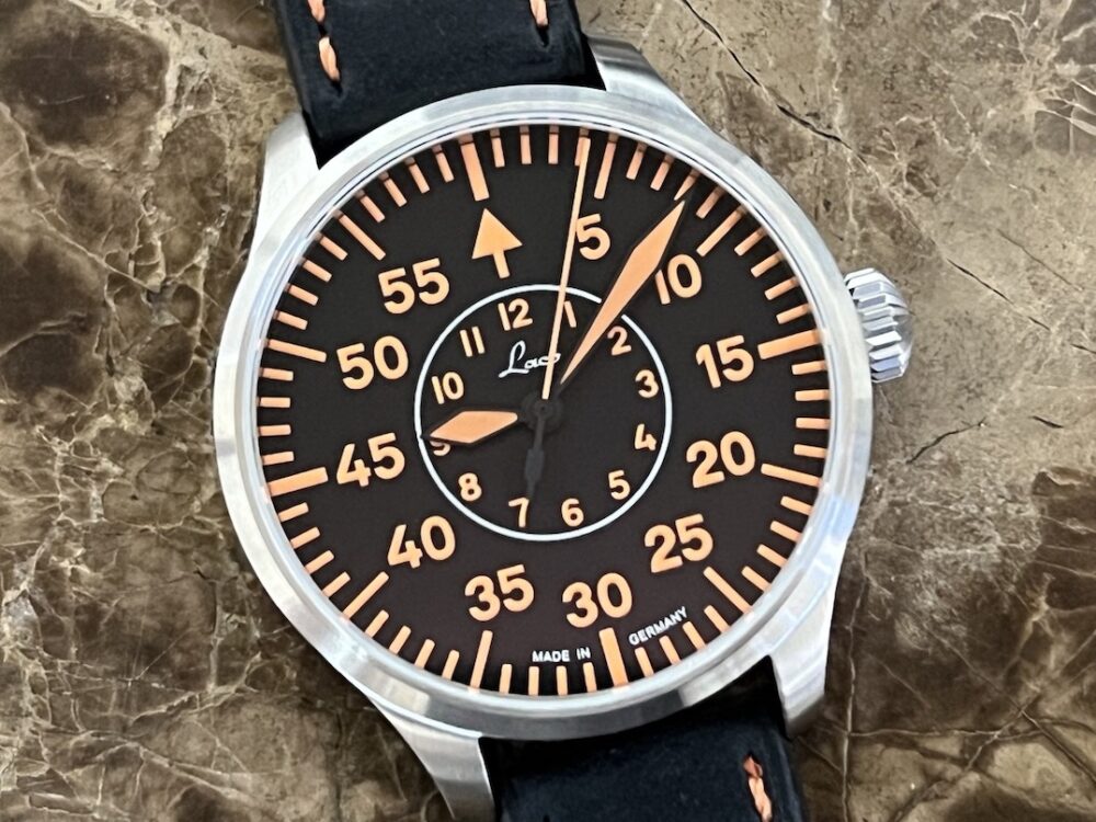 Laco PALERMO 39mm Pilot Watch Automatic Black Orange Dial Box Papers 862130 Type B Dial