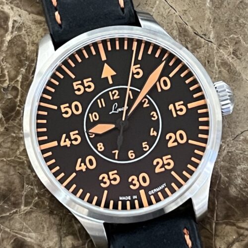 Laco PALERMO 39mm Pilot Watch Automatic Black Orange Dial Box Papers 862130 Type B Dial