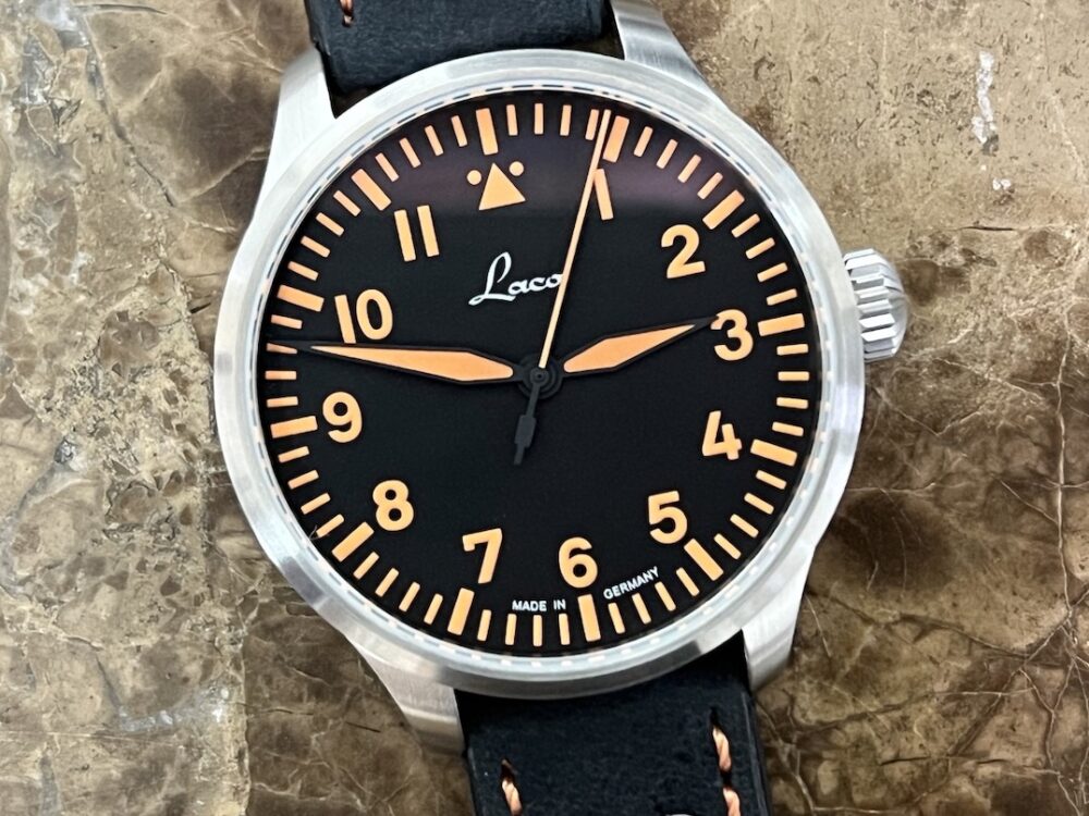Laco NEAPEL 39mm Pilot Watch Automatic Black Orange Dial Box Papers 862129 Type A Dial