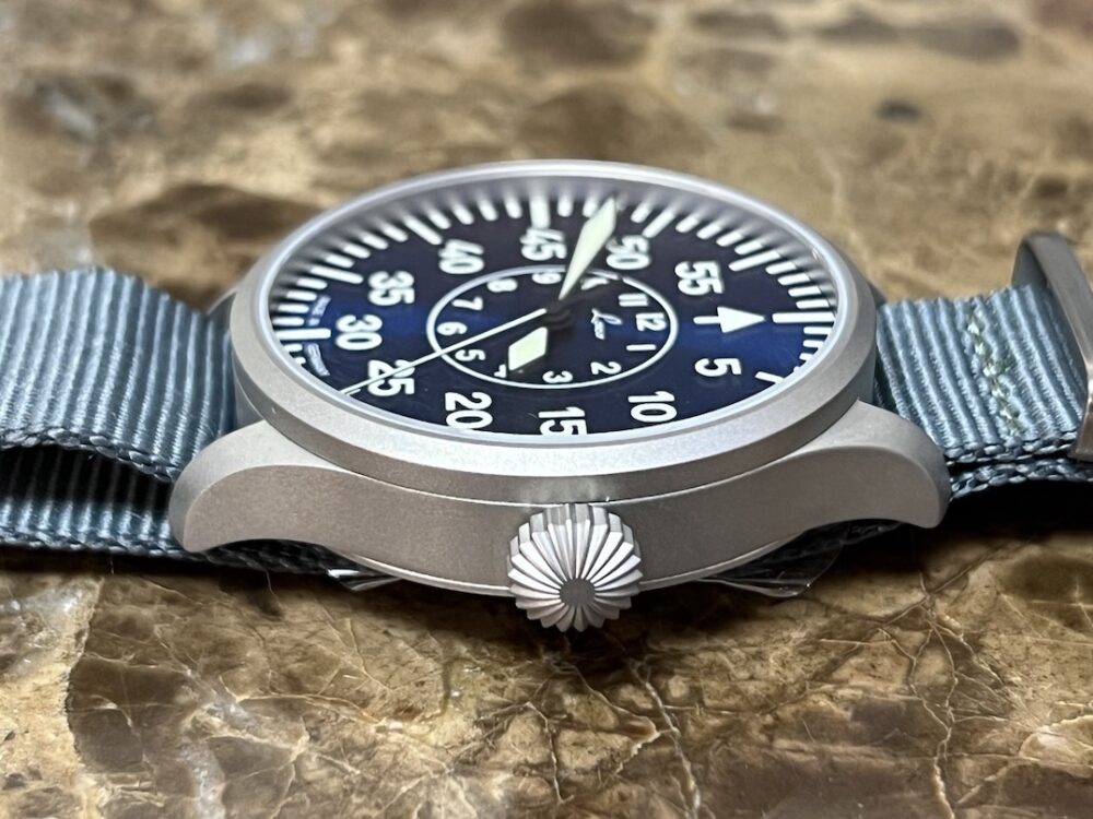 Laco AACHEN 42mm Pilot Watch Automatic Blue Dial and Grey NATO strap Box Papers 862101 Type B Dial