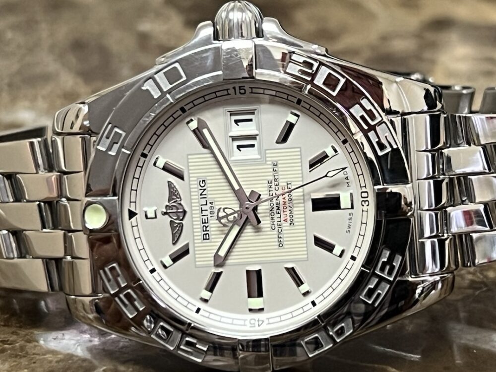 Breitling Galactic 41 Large Grande Date 41mm Automatic Silver Dial Steel Bracelet with Breitling Box A49350