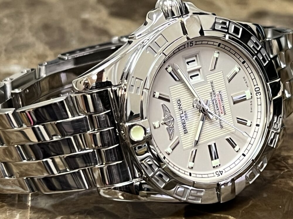 Breitling Galactic 41 Large Grande Date 41mm Automatic Silver Dial Steel Bracelet with Breitling Box A49350